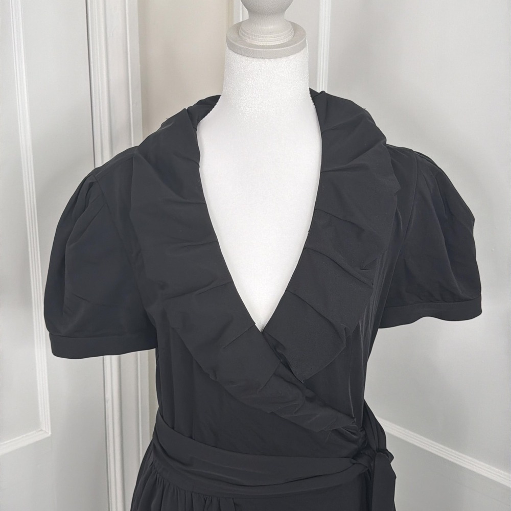 Diane Von Furstenberg Wrap Dress Womens 8 Black Ruffle Fit & Flare Belted - Picture 6 of 10